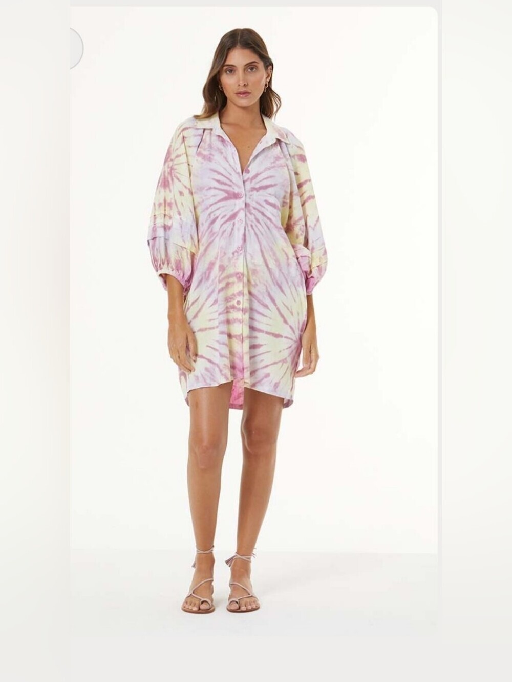 YFB Young Fabulous & Broke Beach Coverup Tie-Dye Shirt Dress Women Size S Linen